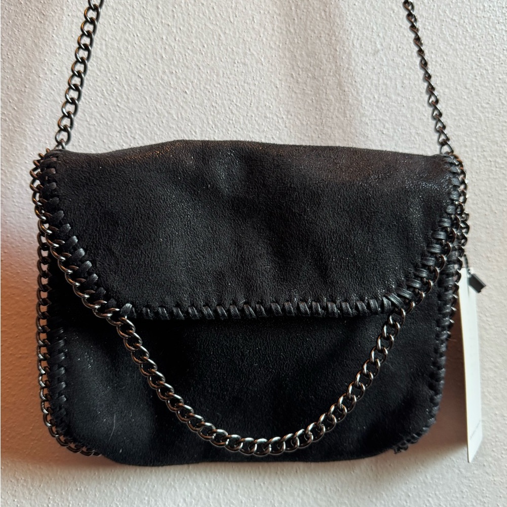 Vegan Leather Chain-Embellished Crossbody Bag
